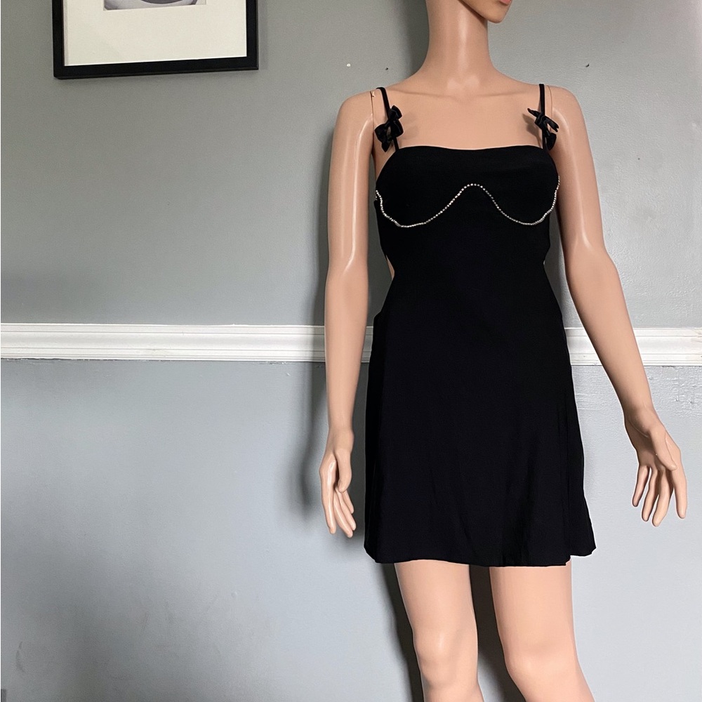Chic Black Mini Dress with Bow Accents